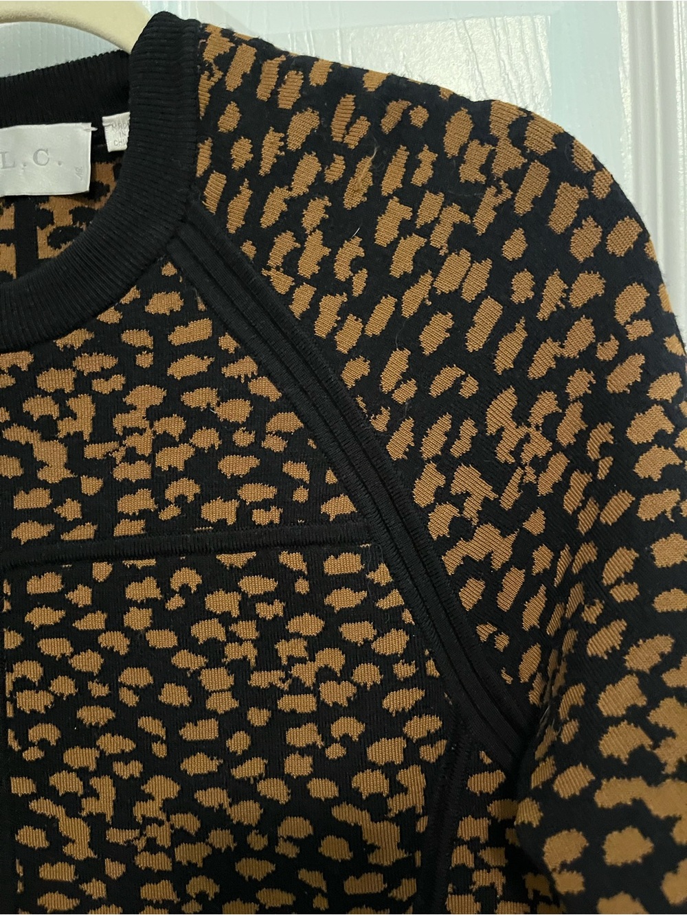 A.L.C. Leopard Print Knit Fit & Flare Mini Dress Black Brown Size Large - Picture 6 of 11